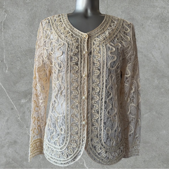 ✅Ivory Embellished Lace Cardigan with Pearl Details - Picture 7 of 13